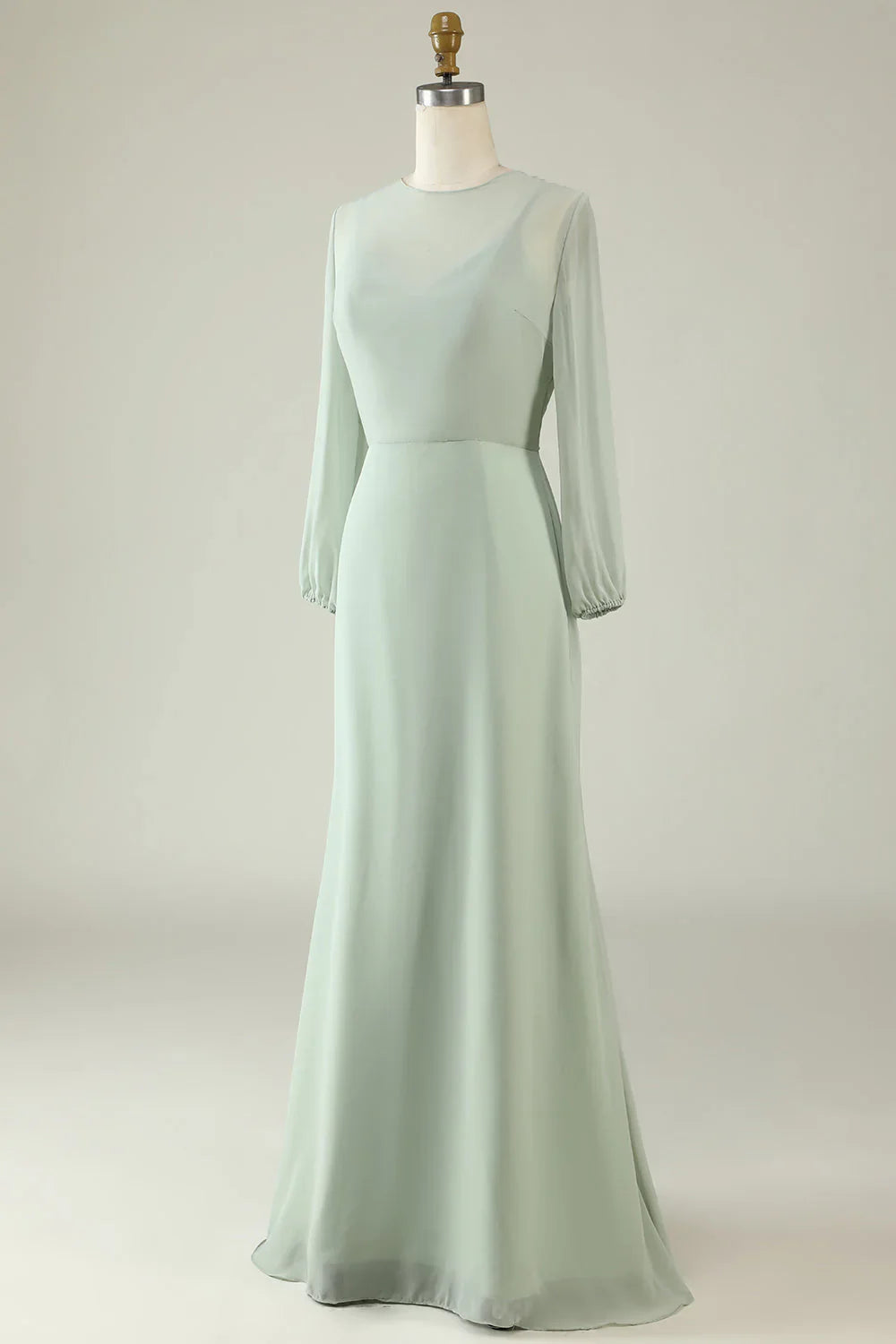 Round Neck Backless Bridesmaid Dresses With Long Sleeves