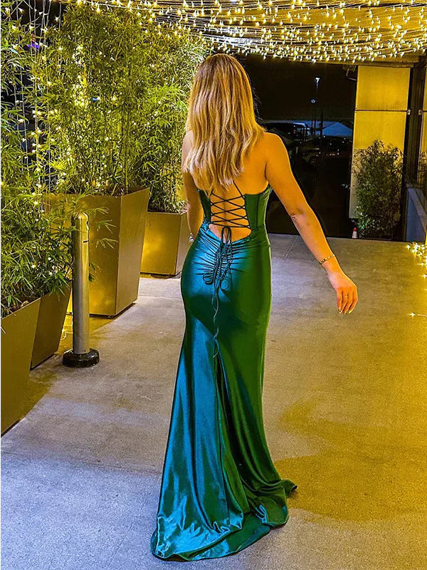 Green Sexy Spaghetti Straps Sweetheart Mermaid Long Prom Dress Charming Evening Dress Wholesale