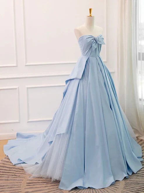 Aimishang A Line Sweetheart Neck Blue Satin Tulle Long Prom Dress Evening Dress Off Shoulder Charming