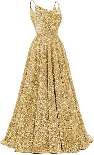 Spaghetti Straps Prom Dresses Sequin Long Formal Ball Gowns Sparkly A-Line Evening Party Gown Wholesale