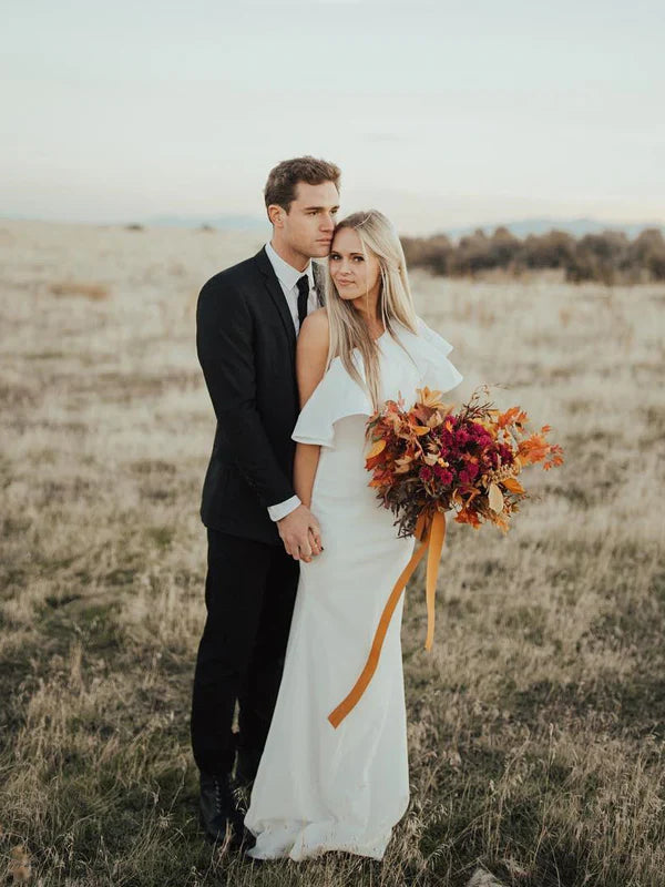 Simple Satin One Shoulder Wedding Dresses With Ruffle Elegant Bridal Gown Formal Dress