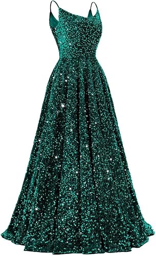 Spaghetti Straps Prom Dresses Sequin Long Formal Ball Gowns Sparkly A-Line Evening Party Gown Wholesale