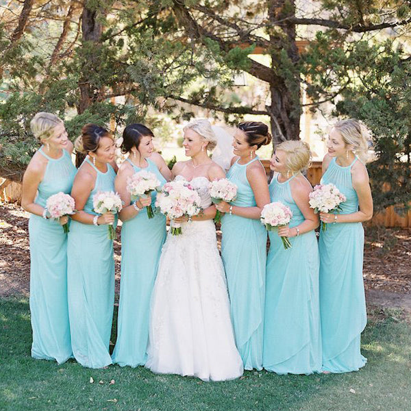 Tiffany Blue chiffon Halter Sleeveless Simple Bridesmaid Dresses ,DB102