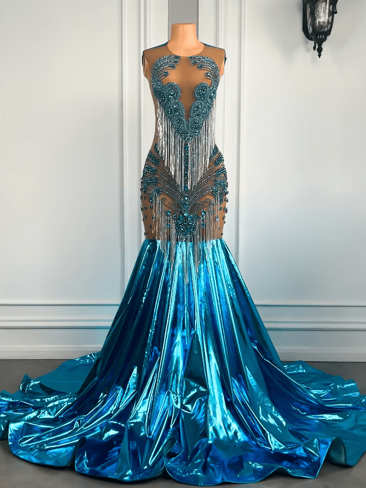 Luxury Formal Dresses Black Girl Crystal Holiday Dress Party