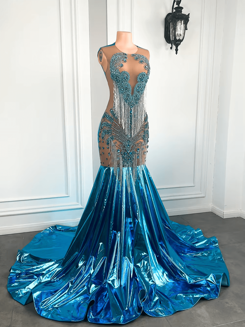 Luxury Formal Dresses Black Girl Crystal Holiday Dress Party