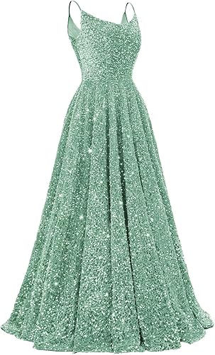 Spaghetti Straps Prom Dresses Sequin Long Formal Ball Gowns Sparkly A-Line Evening Party Gown Wholesale