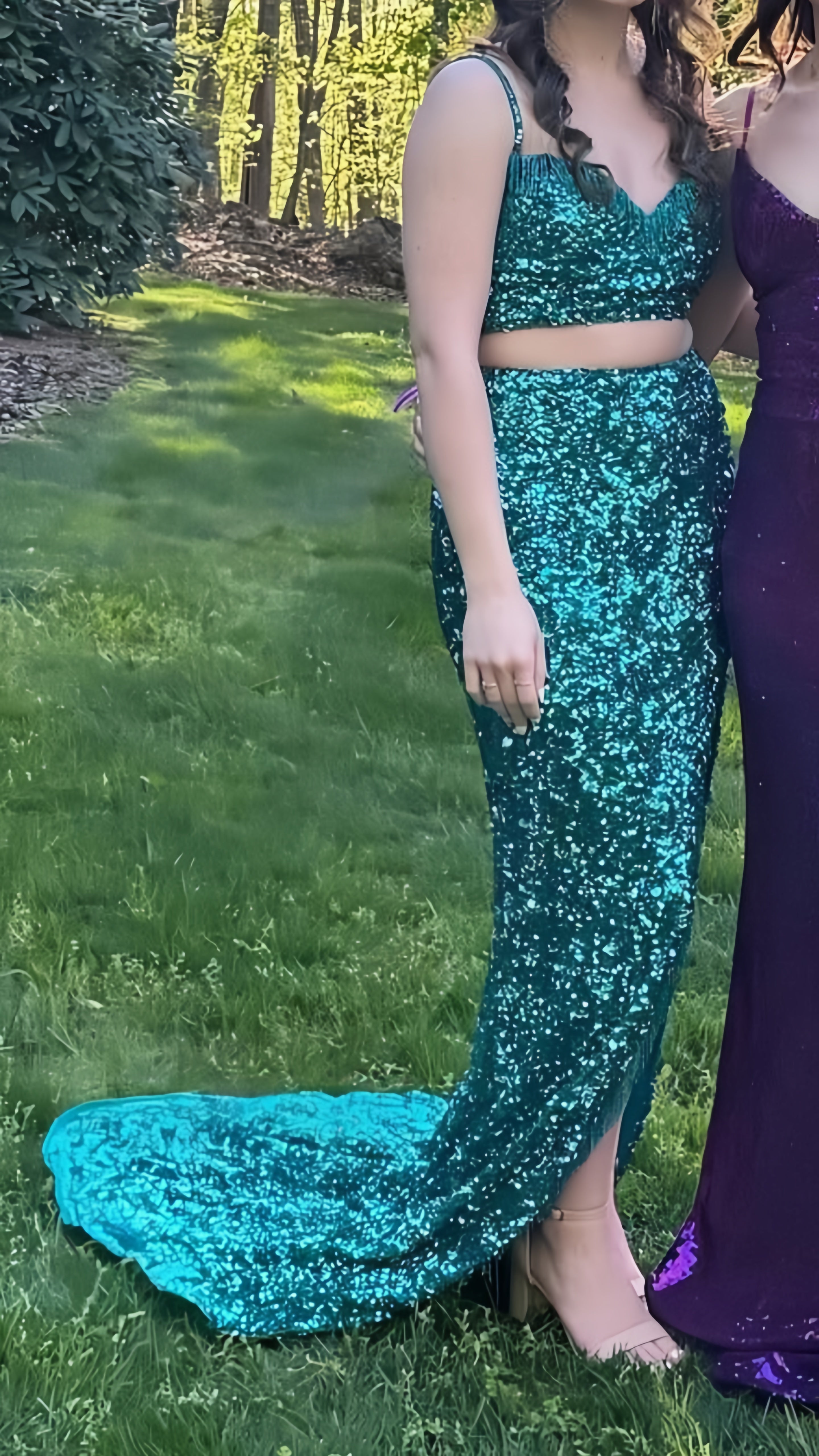 Two Pieces Sequin Long Prom Dress, AST1557