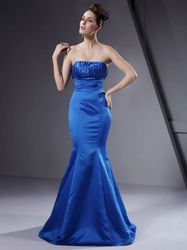 Strapless Floor Length Satin Bridesmaid Dress with Beading  Draping