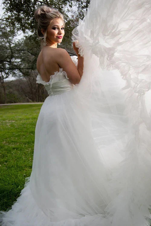 Aimishang Elegant A-Line Wedding Dress Strapless White Tulle White Dresses