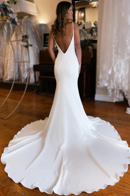 Aimishang Elegant Simple White Mermaid Backless Boho Wedding Dress
