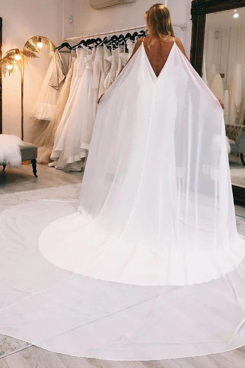 Aimishang Elegant Simple White Watteau Train Boho Long Mermaid Wedding Dress