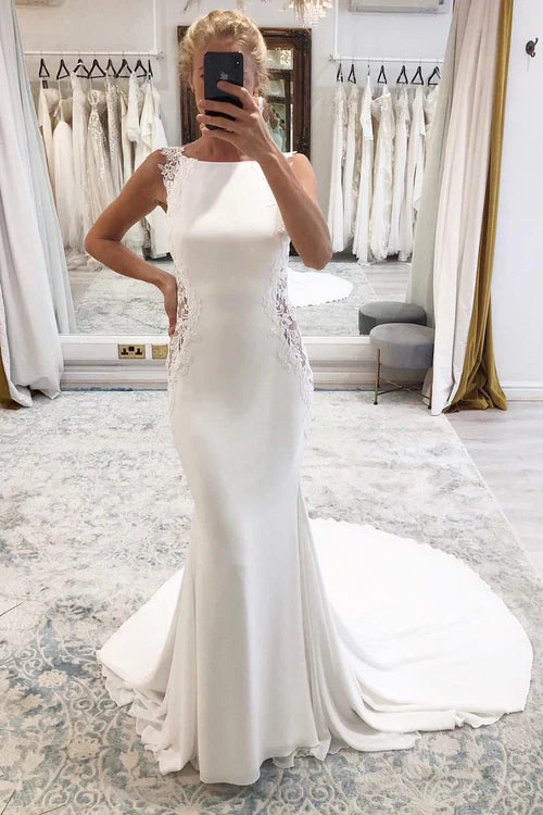 Aimishang Elegant White Long Mermaid Boho Wedding Dress with Appliqued