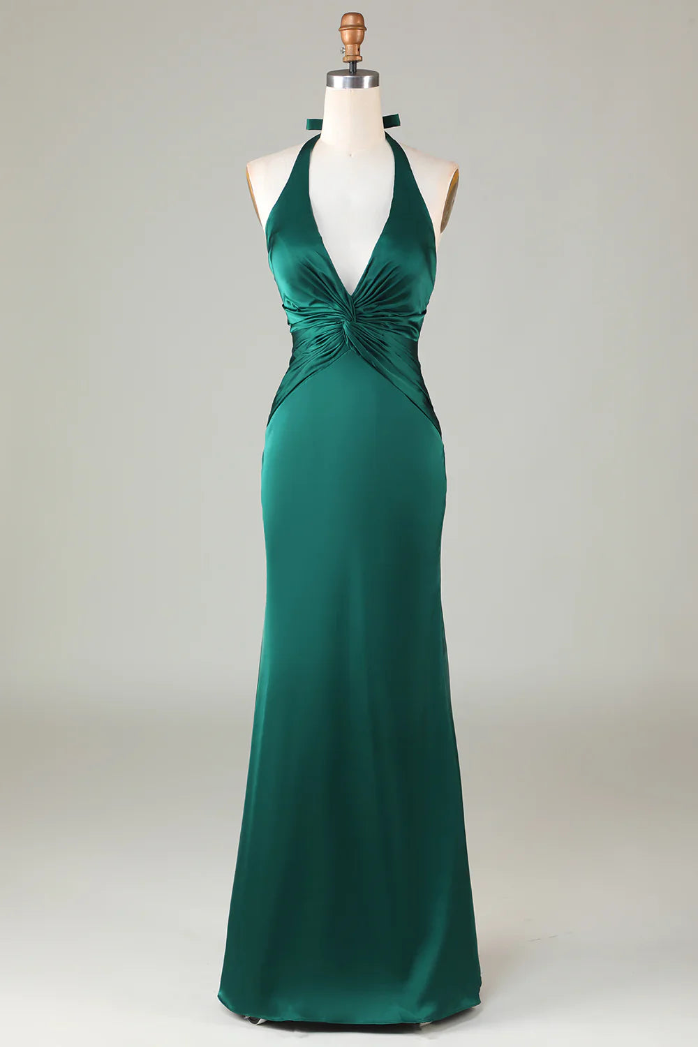 Mermaid Halter Long Satin Bridesmaid Dress
