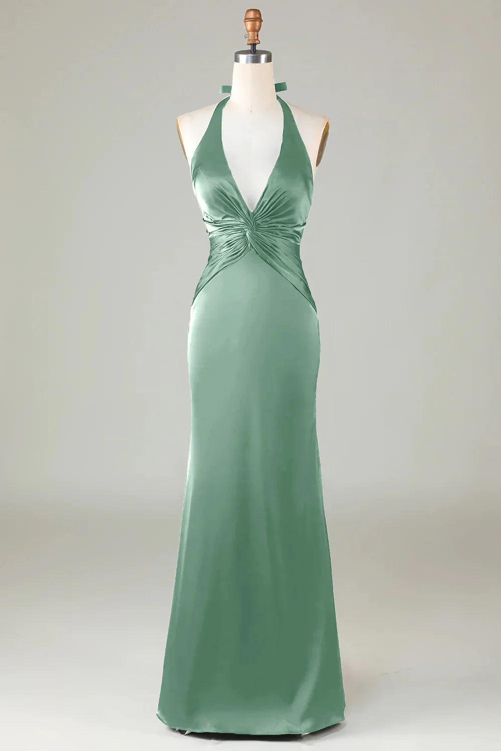 Mermaid Halter Long Satin Bridesmaid Dress