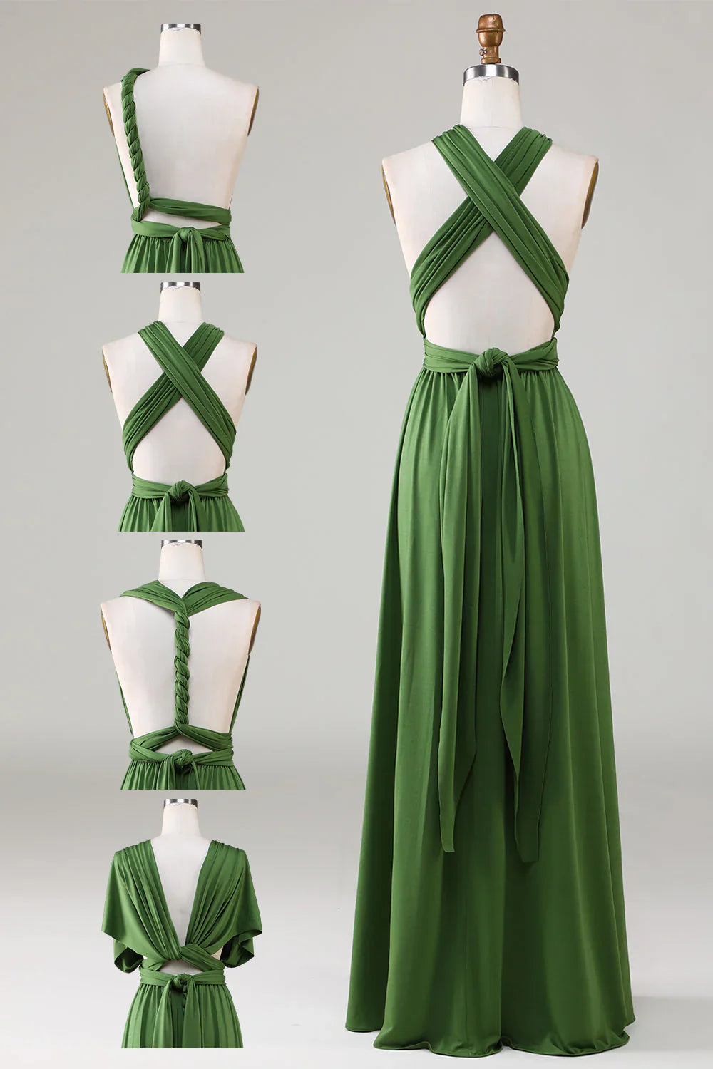 Versatile Open Back Wearing Olive Green Bridesmaid Dress