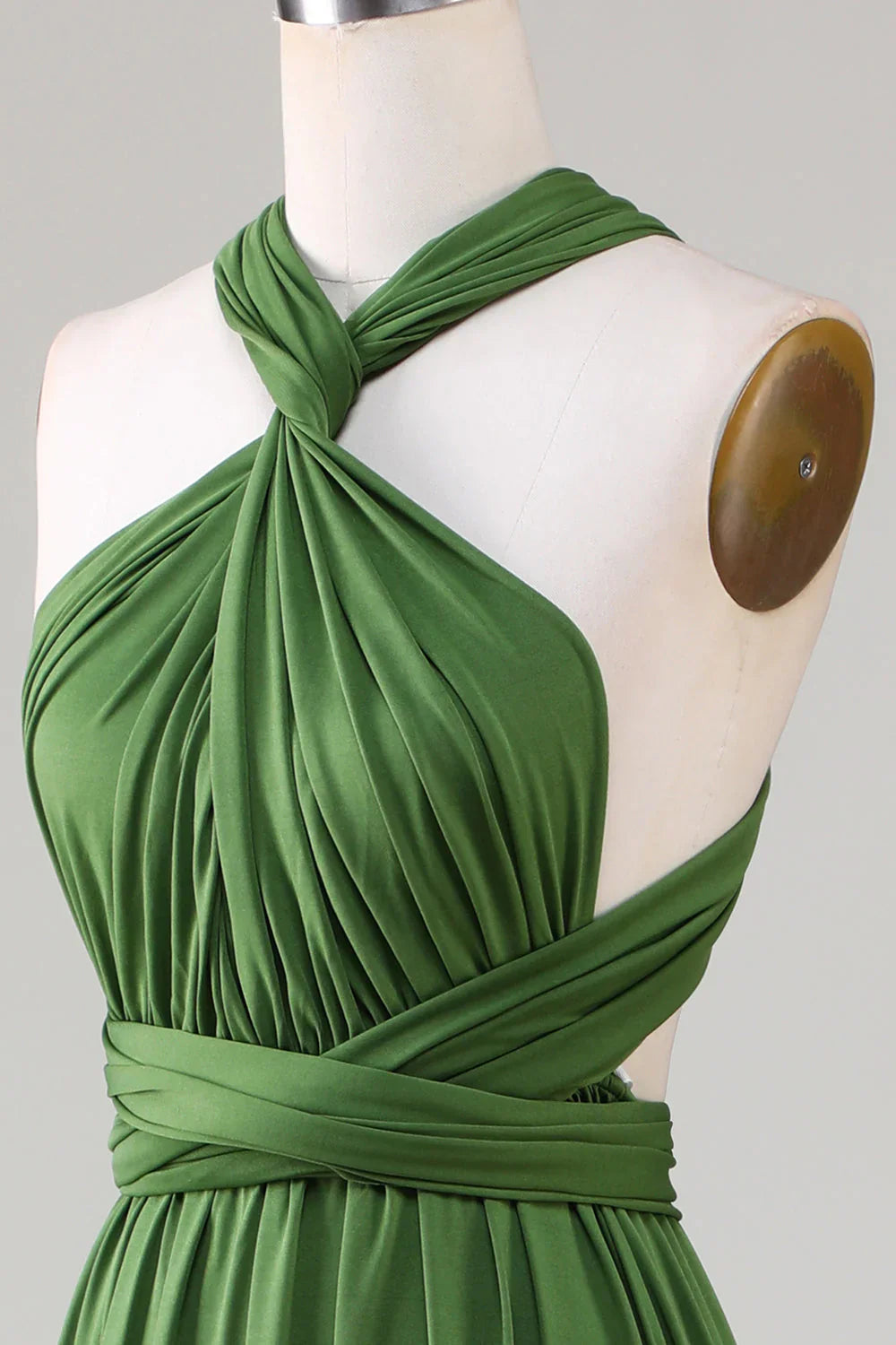 Versatile Open Back Wearing Olive Green Bridesmaid Dress