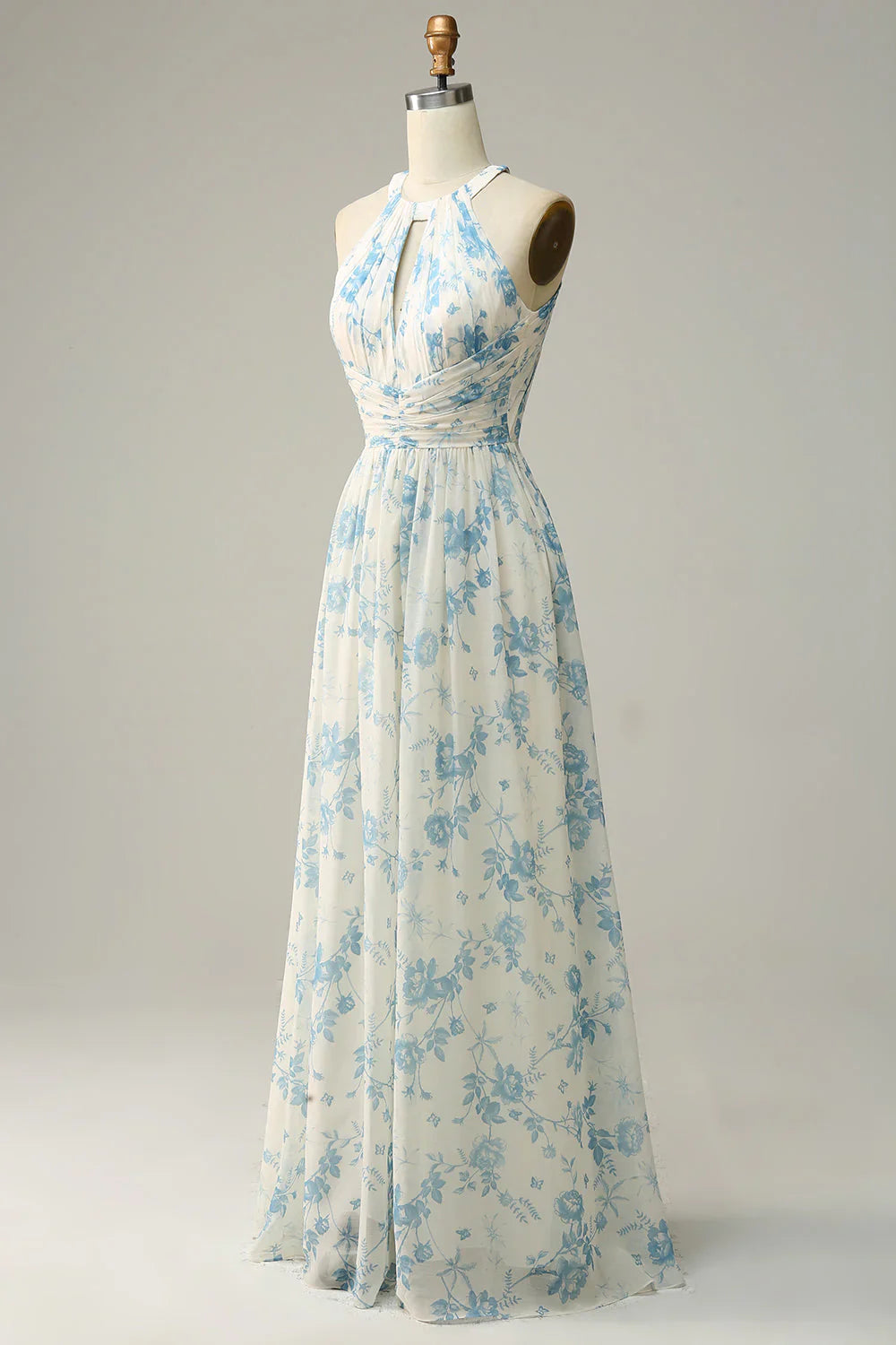 Floral Boho Long Chiffon Bridesmaid Dress