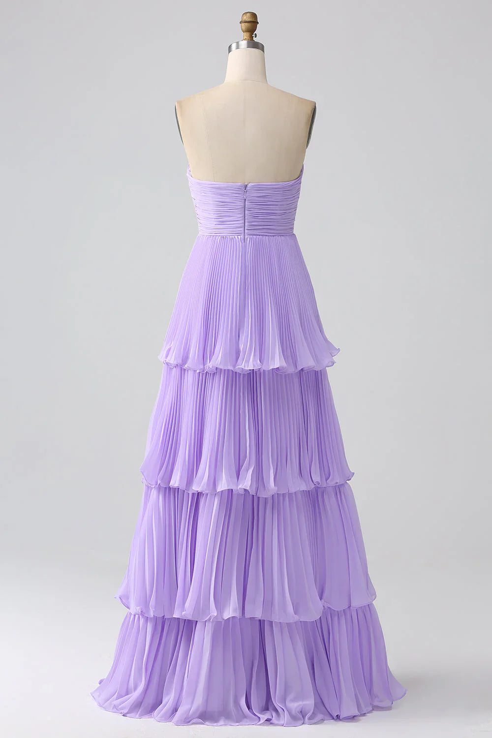A-Line Sweetheart Tiered Chiffon Long Bridesmaid Dress With Pleated