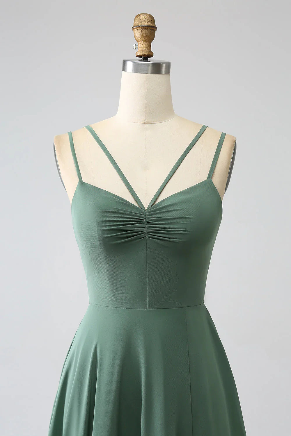 A-Line Spaghetti Straps Backless Pleated Long Bridesmaid Dress