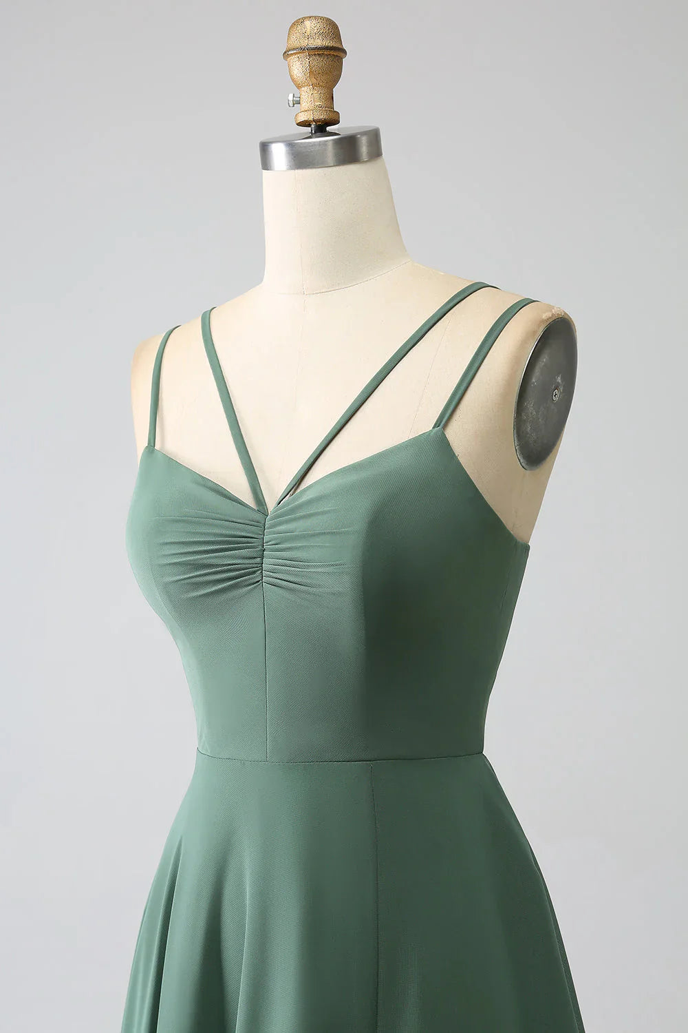 A-Line Spaghetti Straps Backless Pleated Long Bridesmaid Dress