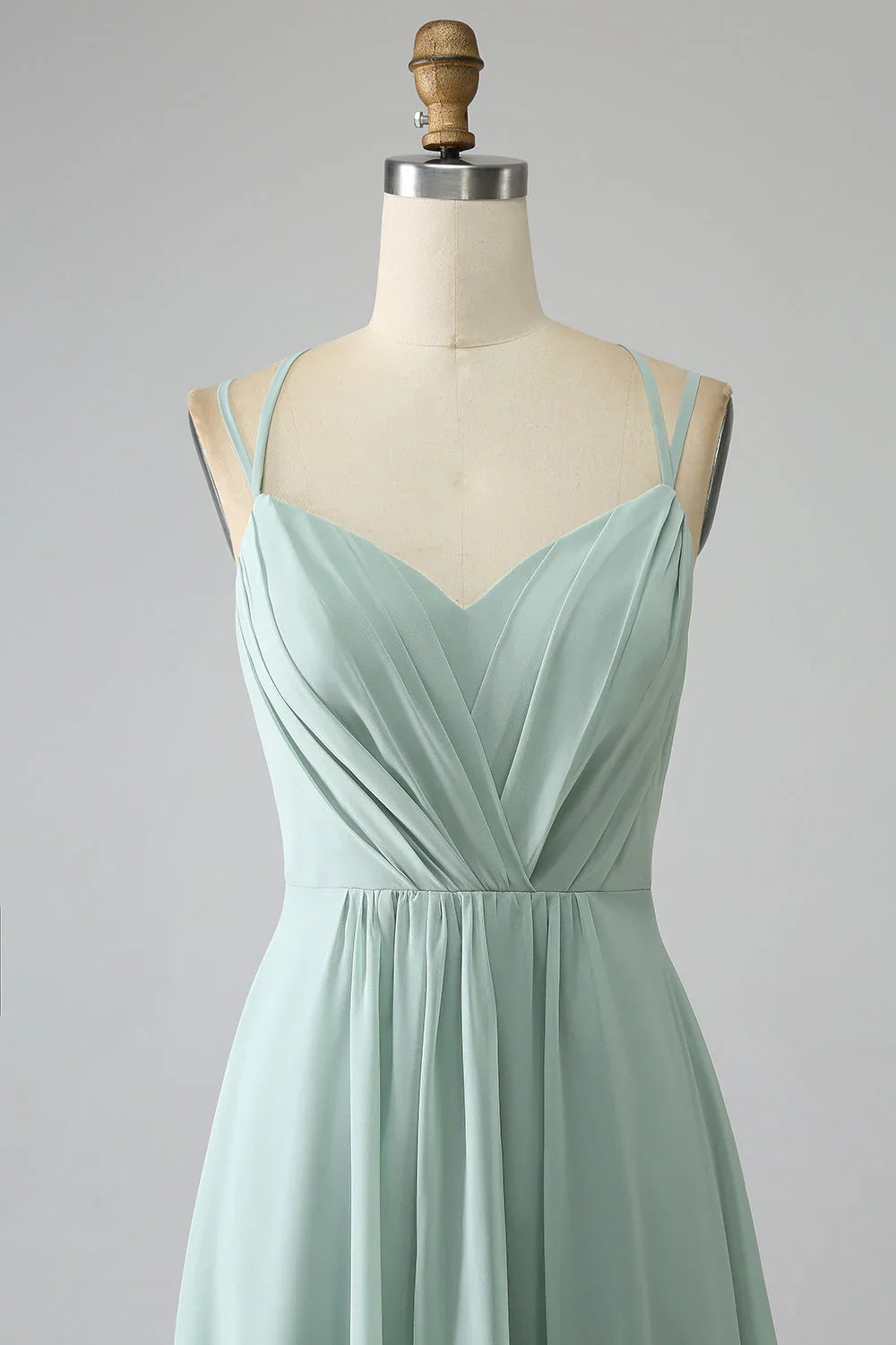 A-Line Spaghetti Straps Backless Pleated Long Bridesmaid Dress