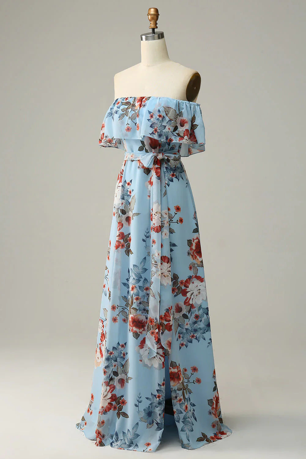 Floral Boho Chiffon Long Bridesmaid Dress