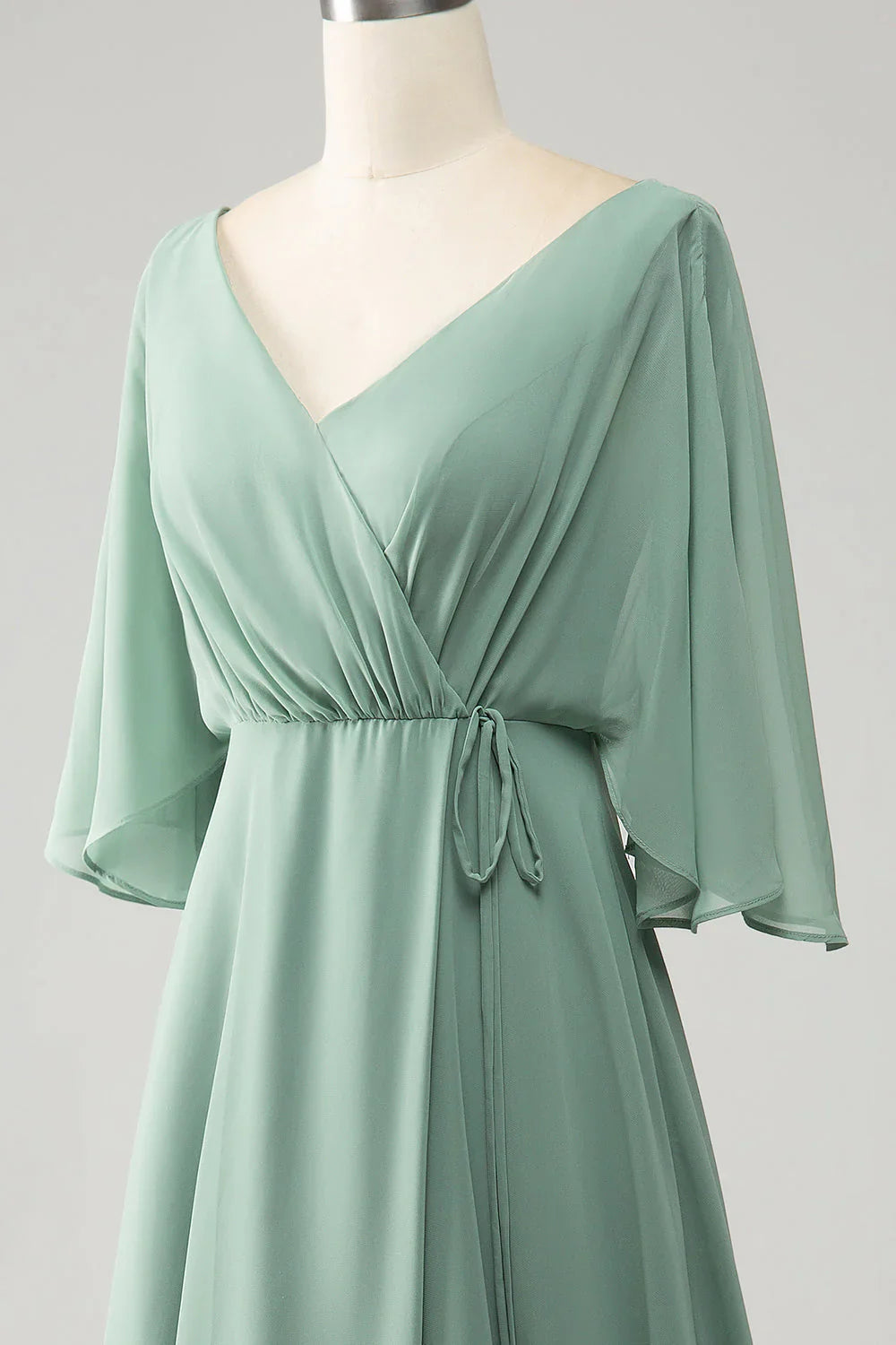 Batwing Sleeves Long Chiffon Bridesmaid Dress With Slit