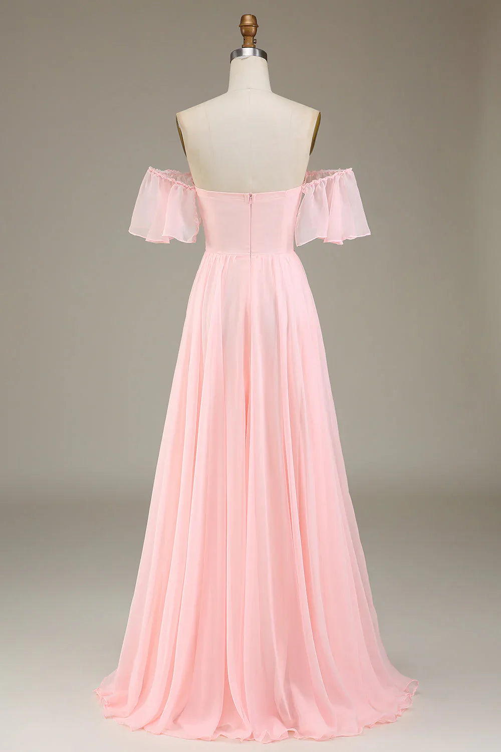 A-Line Off The Shoulder Chiffon Blush Pink Long Bridesmaid Dress