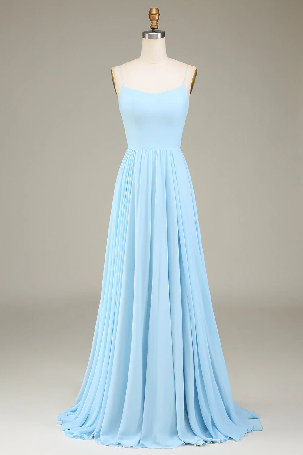 A-Line Spaghetti Straps Chiffon Long Bridesmaid Dress