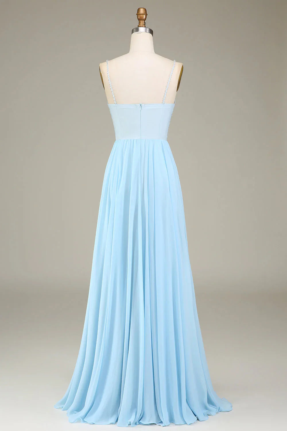 A-Line Spaghetti Straps Chiffon Long Bridesmaid Dress With Beading