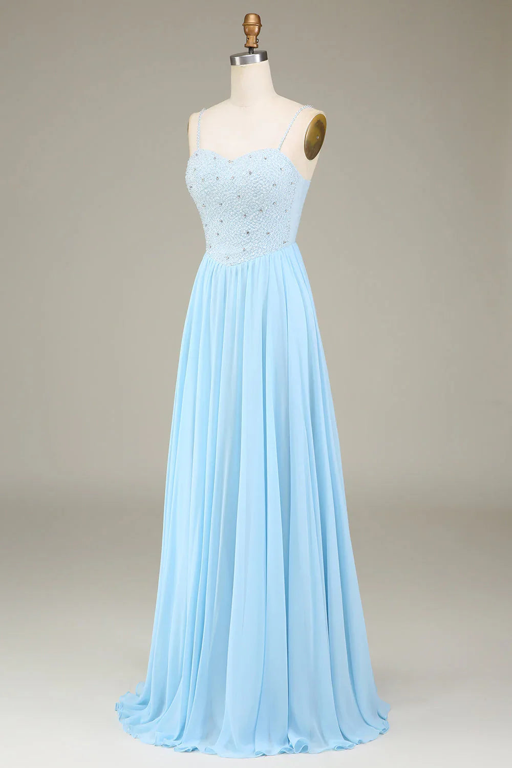 A-Line Spaghetti Straps Chiffon Long Bridesmaid Dress With Beading