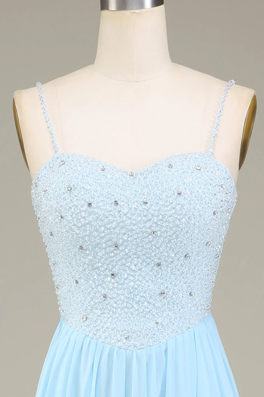 A-Line Spaghetti Straps Chiffon Long Bridesmaid Dress With Beading