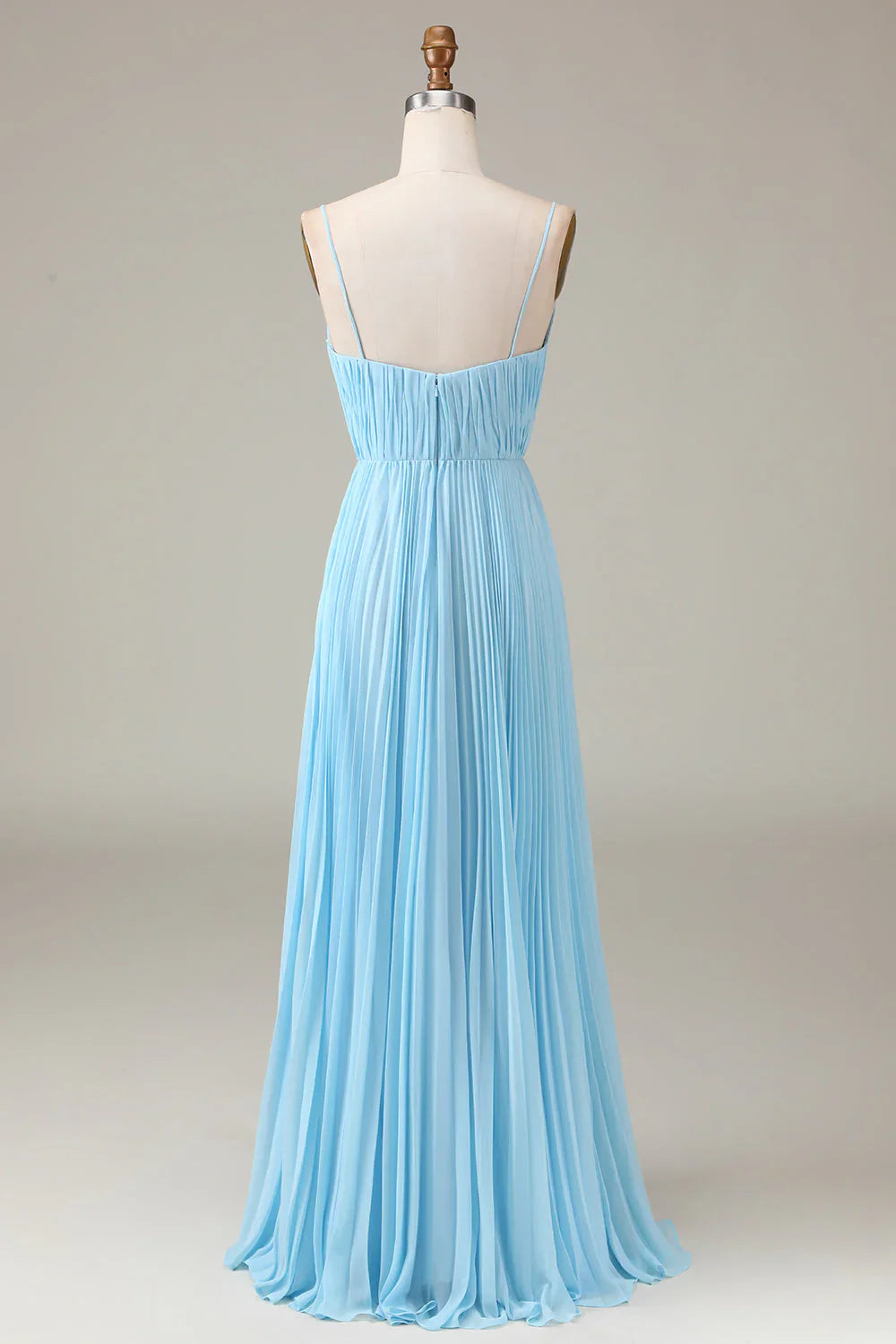 Spaghetti Straps V-Neck A-Line Pleated Chiffon Bridesmaid Dress