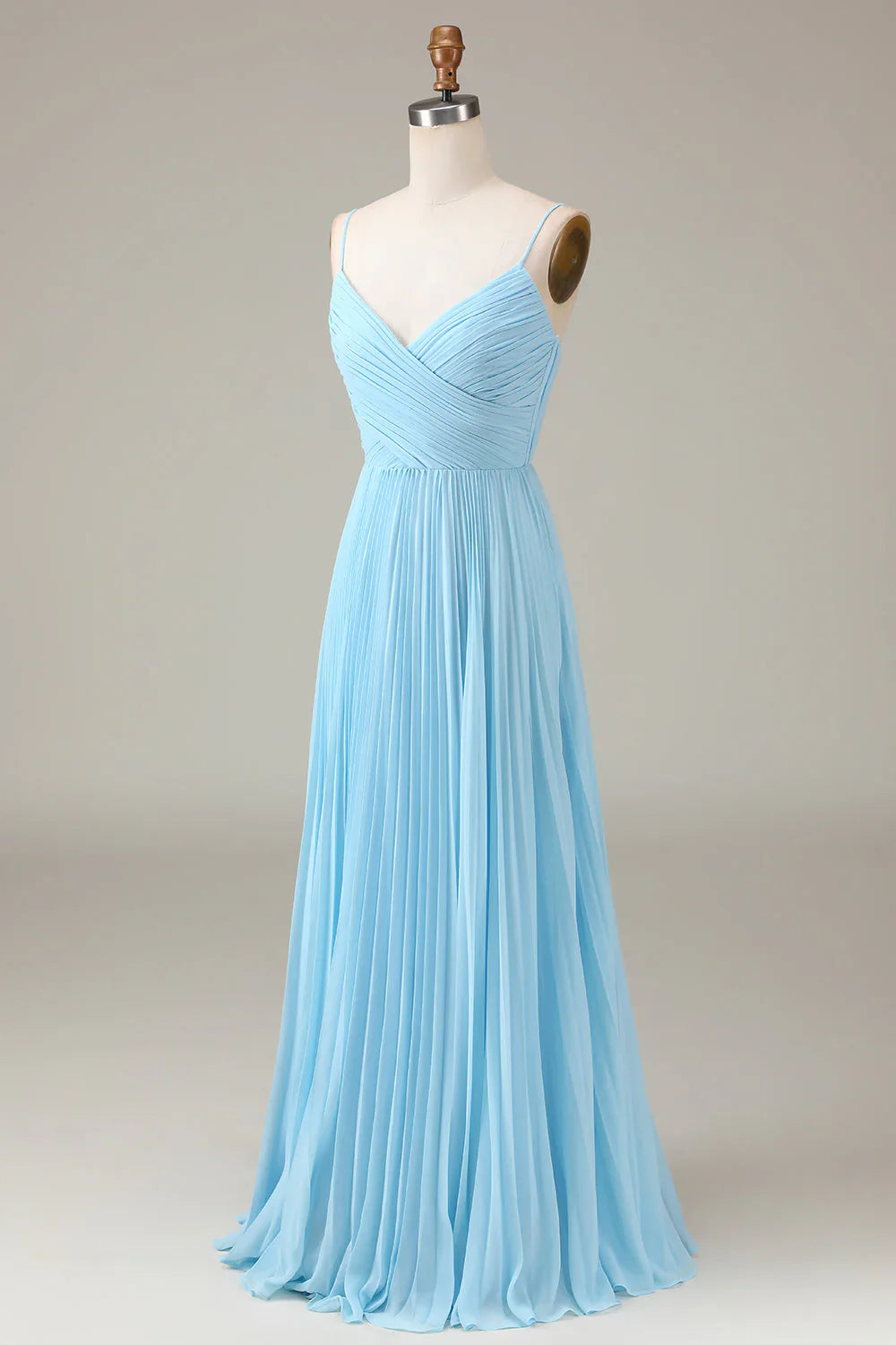 Spaghetti Straps V-Neck A-Line Pleated Chiffon Bridesmaid Dress