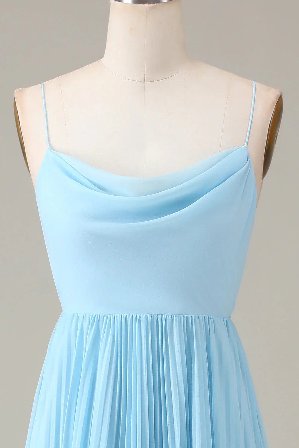 Spaghetti Straps Cowl Neck Pleated Open Back A-Line Chiffon Bridesmaid Dress
