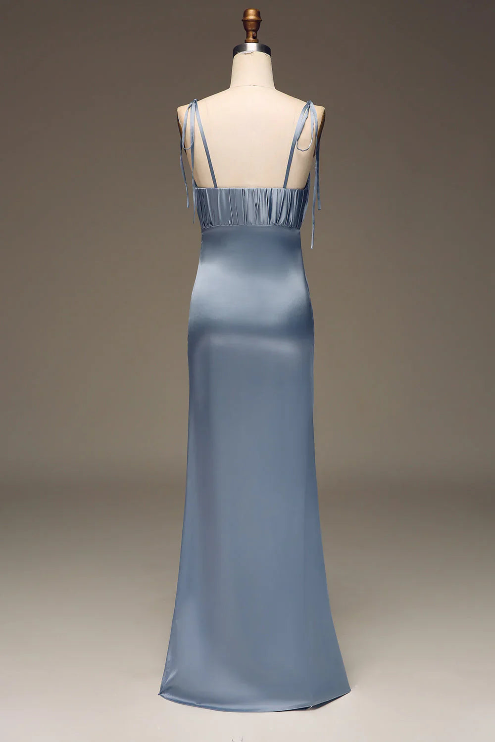 Spaghetti Straps Sheath Satin Pleated Bridesmaid Dress