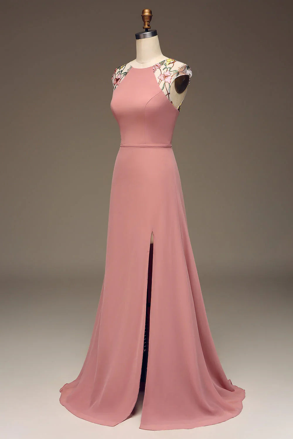 A-Line Chiffon And Embroidery Maxi Bridesmaid Dress