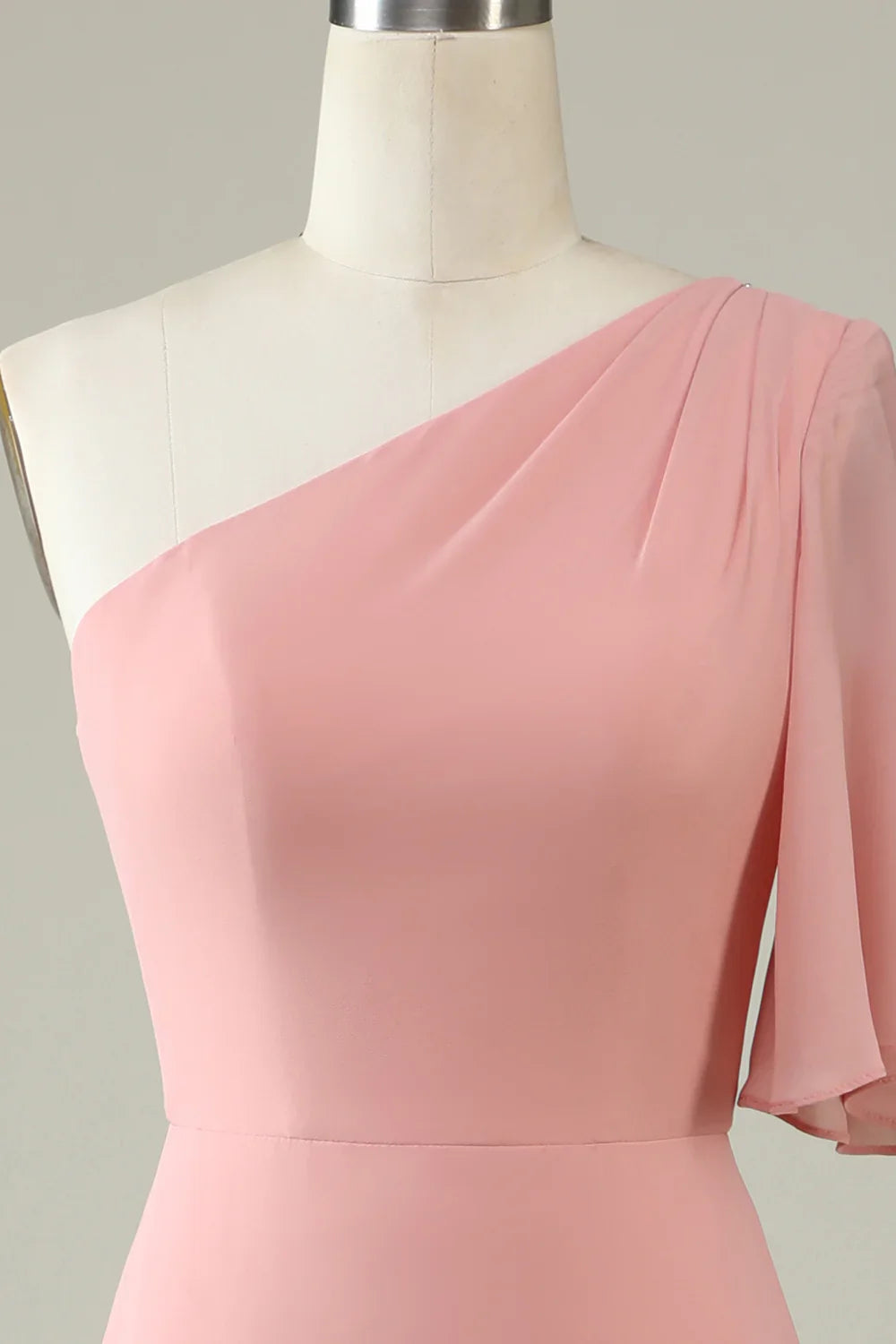 Back Lace Up One Shoulder Chiffon Boho Bridesmaid Dress