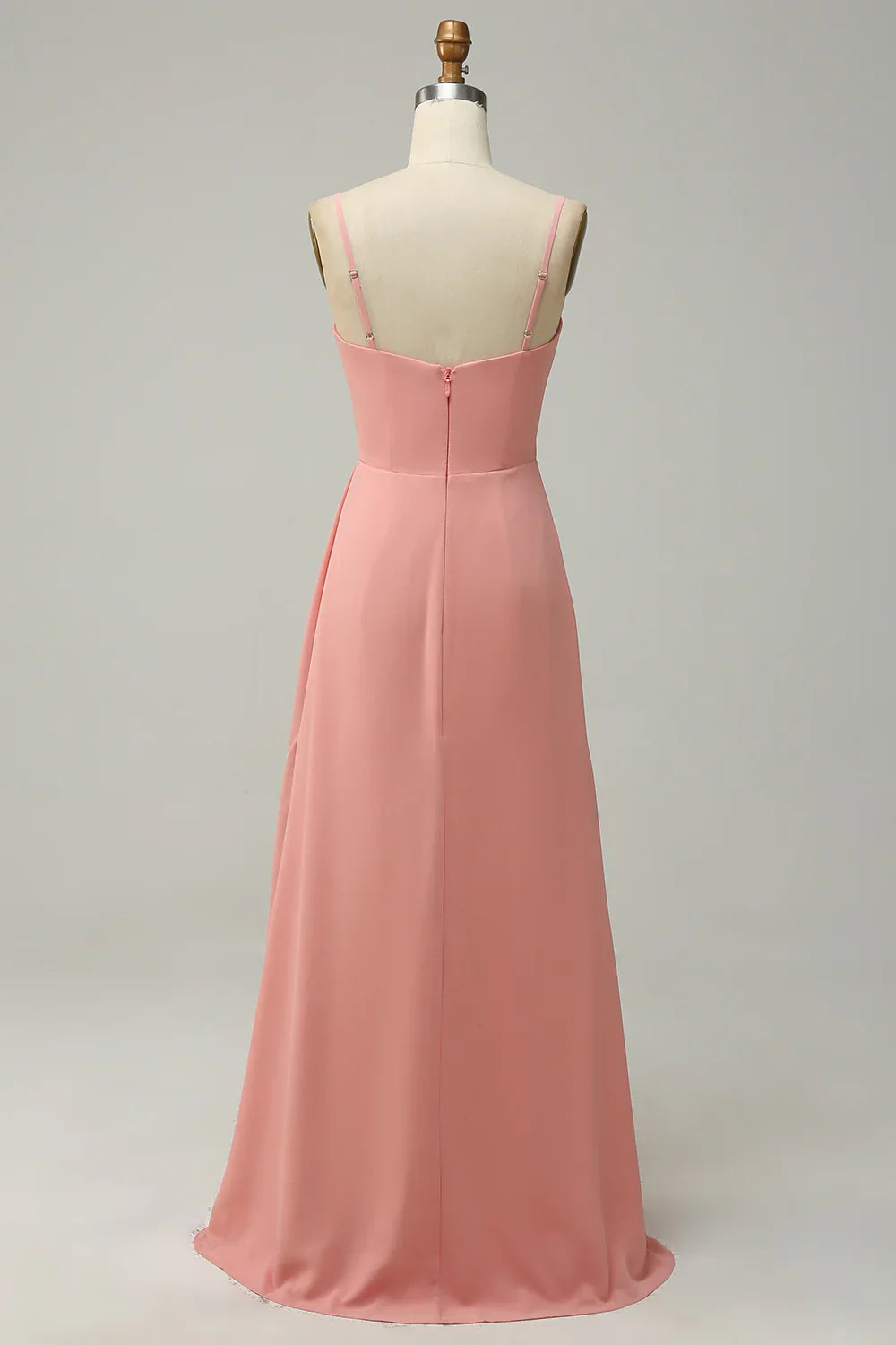 Strapless Thin Shoulder Strap Draped Long Chiffon Bridesmaid Dres s