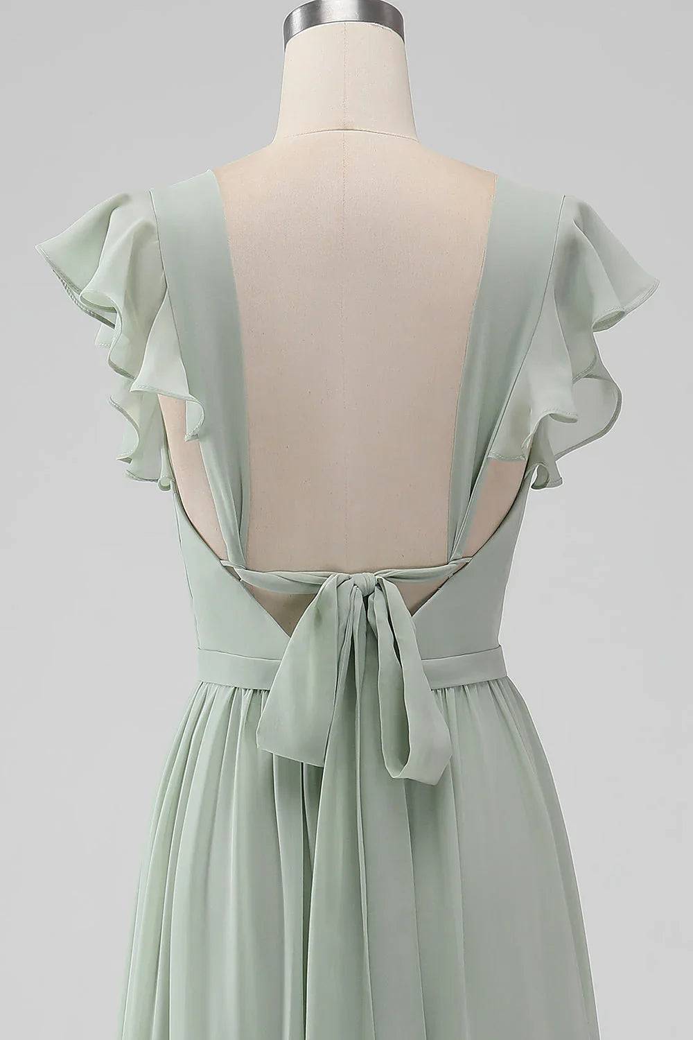 V Neck A Line Chiffon Long Bridesmaid Dress With Slit
