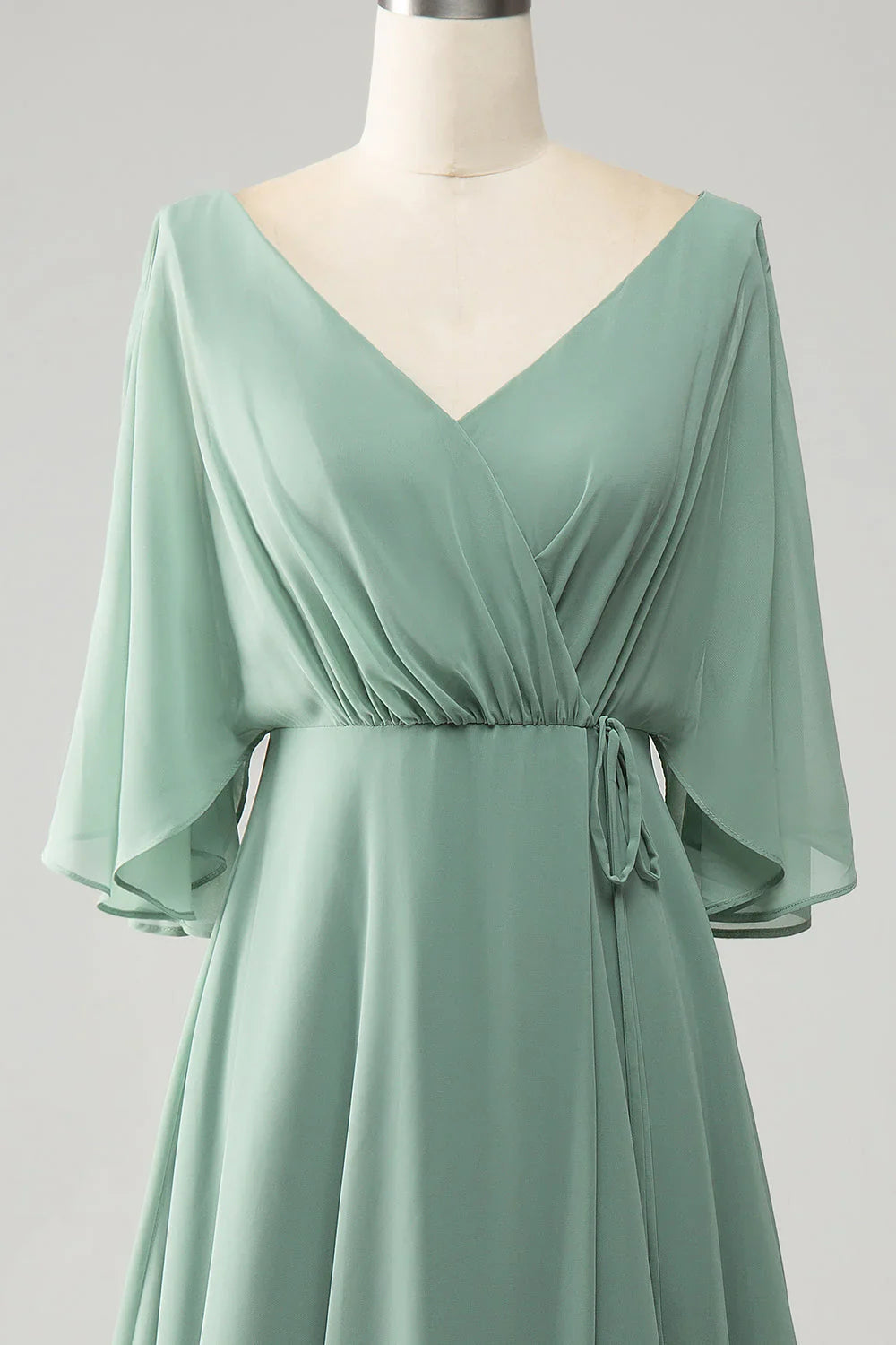 Batwing Sleeves Long Chiffon Bridesmaid Dress With Slit