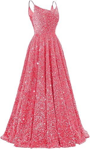 Spaghetti Straps Prom Dresses Sequin Long Formal Ball Gowns Sparkly A-Line Evening Party Gown Wholesale