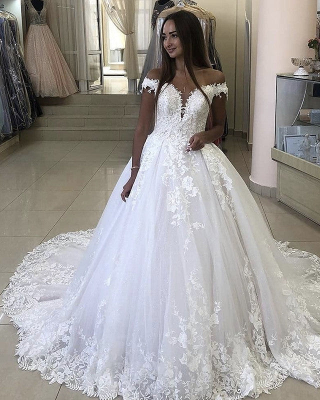 Lace Wedding Dress Off Shoulder Ball Gown