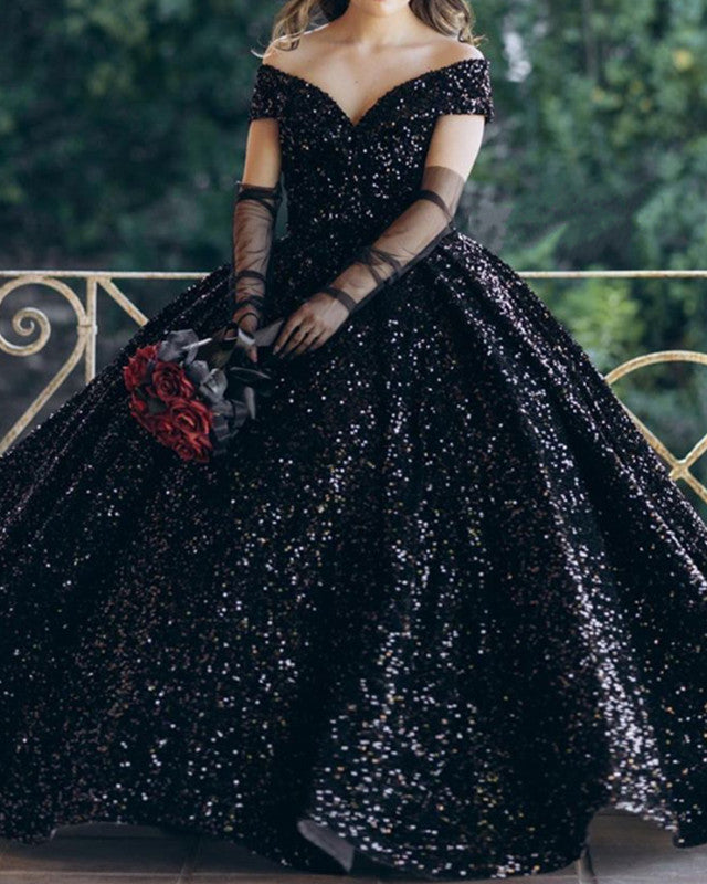 Black Sequin Ball Gown Wedding Dress