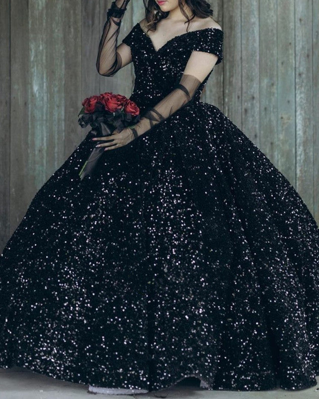 Black Sequin Ball Gown Wedding Dress