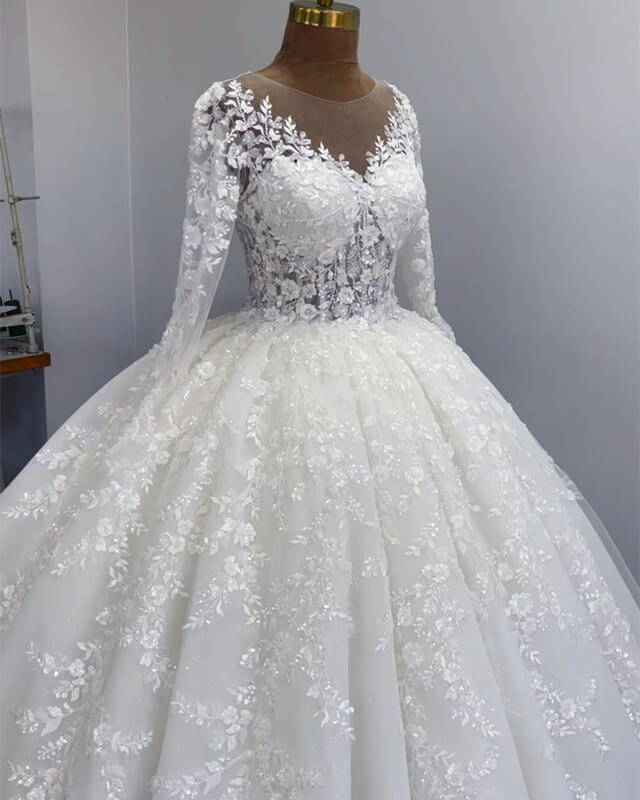 Ball Gown Long Sleeve Lace Wedding Dress