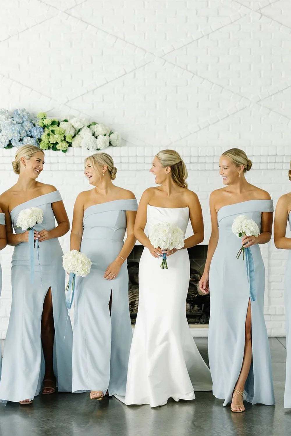 Wedding Dress For Guest/Elegant Sheath One Shoulder Sky Blue Long Bridesmaid Dresses/Formal Wear Dresses