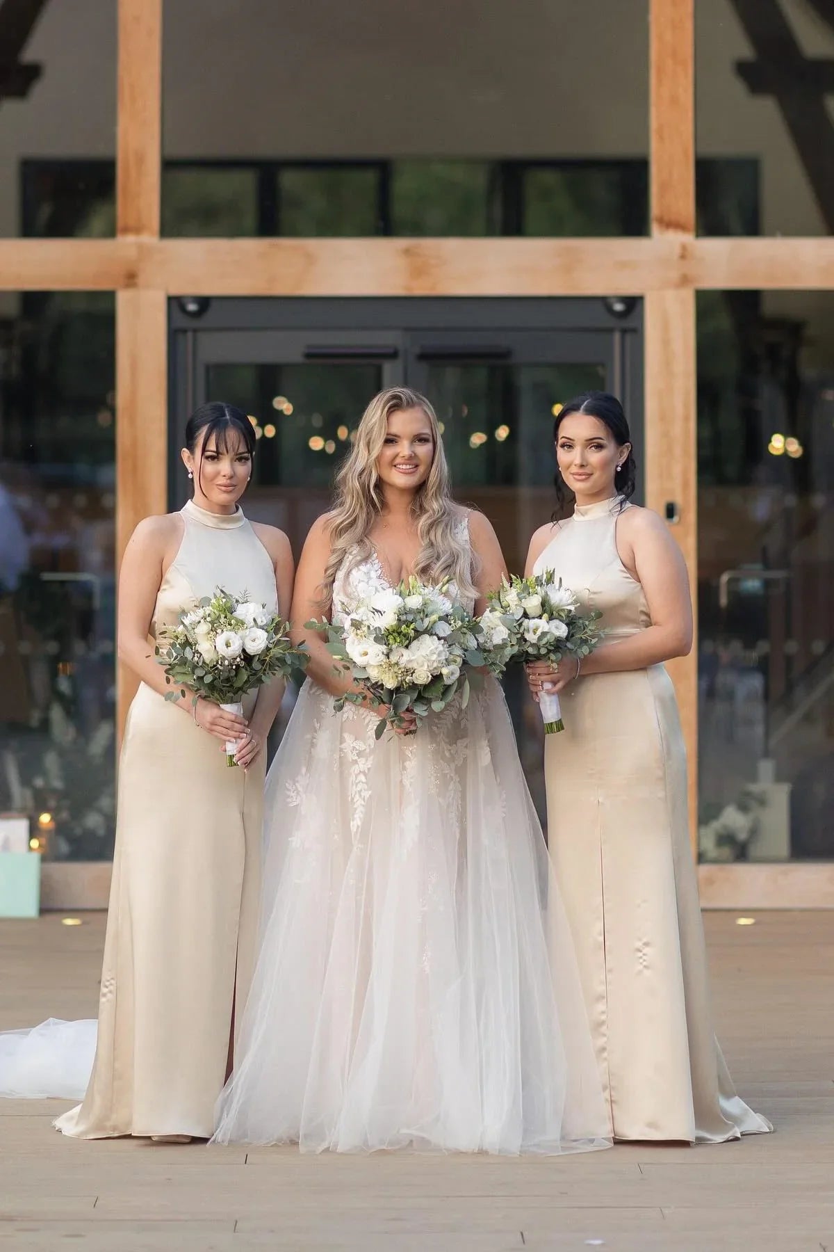 Weitese Dress High Neck Champagne Sheath Long Bridesmaid Dress Formal Wear Dresses