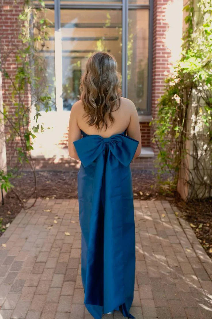 Weitese Dress Strapless Fuchsia Sheath Long Party Dress with Bow Back Bridesmaid Dress Formal Wear Dresses