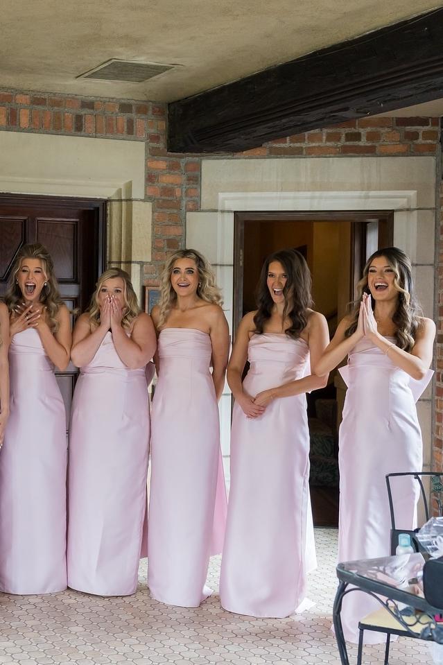 Weitese Dress Strapless Fuchsia Sheath Long Party Dress with Bow Back Bridesmaid Dress Formal Wear Dresses